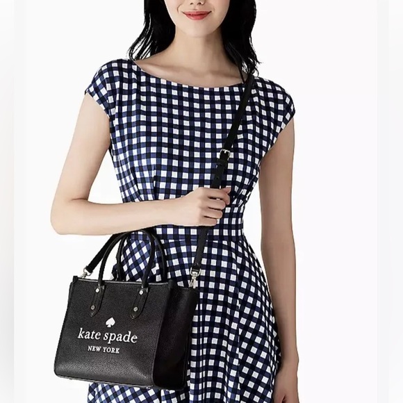 NWT Kate Spade Ella Small Black Pebbled Leather White Logo Crossbody Handbag - Picture 9 of 9